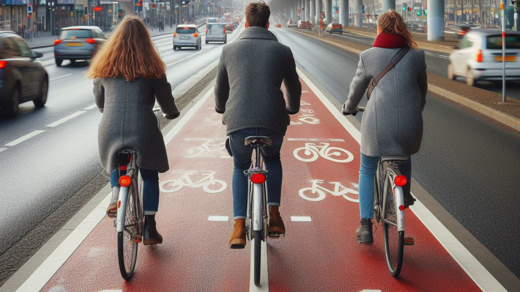 Personas yendo por el carril bici